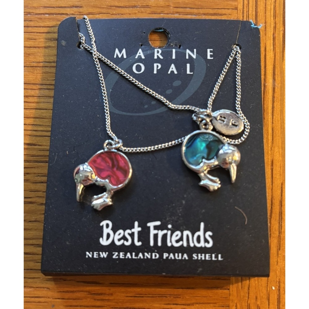 Marine Opal Necklace Set Best Friends OS Silver Paua Shell Kiwi Bird Good